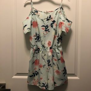 Mine Mint Green Floral Off Shoulder Strappy Romper Shorts Small S
